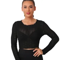 Elastic Mesh Hollow Out Long Sleeve T-shirt With Bowknot Ear Design Women's Elegant Commuter Style Round Neck Top Polyester Lycra Material sku image 4