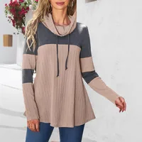 Fashionable Knitted Long Sleeve Women T-shirt Fall/Winter New Patchwork Turtleneck Street Style Polyester Fabric main image 4