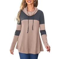 Fashionable Knitted Long Sleeve Women T-shirt Fall/Winter New Patchwork Turtleneck Street Style Polyester Fabric main image 5