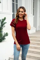 Fashion Round Neck Stitching Lace Decorative T-shirt Women's Summer New Cotton Blend Short Sleeve Street Style Senior Street Style sku image 4