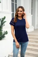 Fashion Round Neck Stitching Lace Decorative T-shirt Women's Summer New Cotton Blend Short Sleeve Street Style Senior Street Style sku image 10