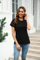 Fashion Round Neck Stitching Lace Decorative T-shirt Women's Summer New Cotton Blend Short Sleeve Street Style Senior Street Style sku image 20