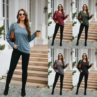Women's Clothes Long Sleeve T-shirt Brushed V-neck Solid Color Fashion Top Cotton Polyester Fabric Regular Sleeve Fresh Sweet Style main image 1