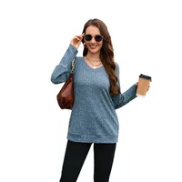 Women's Clothes Long Sleeve T-shirt Brushed V-neck Solid Color Fashion Top Cotton Polyester Fabric Regular Sleeve Fresh Sweet Style main image 5