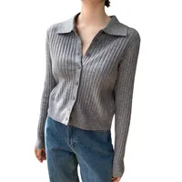 Casual Loose Knitted Solid Color Shirt Collar Sweater Coat For Women Autumn And Winter New Comfortable Lazy Fashion Polyester Nylon Material main image 1