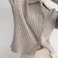 Casual Loose Knitted Solid Color Shirt Collar Sweater Coat For Women Autumn And Winter New Comfortable Lazy Fashion Polyester Nylon Material main image 3