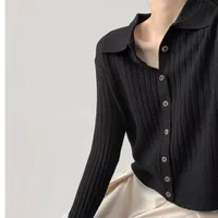 Casual Loose Knitted Solid Color Shirt Collar Sweater Coat For Women Autumn And Winter New Comfortable Lazy Fashion Polyester Nylon Material main image 4