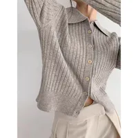 Casual Loose Knitted Solid Color Shirt Collar Sweater Coat For Women Autumn And Winter New Comfortable Lazy Fashion Polyester Nylon Material sku image 5