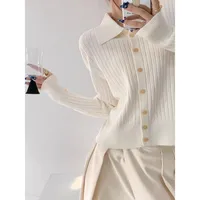 Casual Loose Knitted Solid Color Shirt Collar Sweater Coat For Women Autumn And Winter New Comfortable Lazy Fashion Polyester Nylon Material sku image 4
