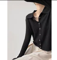 Casual Loose Knitted Solid Color Shirt Collar Sweater Coat For Women Autumn And Winter New Comfortable Lazy Fashion Polyester Nylon Material sku image 1