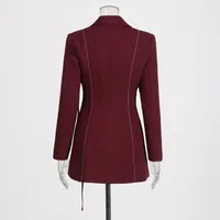 Elegant Angora Red Two-Piece Set High Waist Belted Pants Asymmetric Hem Long Sleeve Fashion Casual Women's Suit main image 3