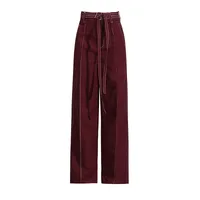 Elegant Angora Red Two-Piece Set High Waist Belted Pants Asymmetric Hem Long Sleeve Fashion Casual Women's Suit main image 4