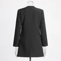 Elegant Black European Style Women's Suit Jacket Thin Pleated Design Cotton Polyester Blend Long Sleeve V-neck Commute Fashion main image 4