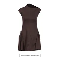 Retro Maxi Dress For Women Summer High Waist Asymmetric Fold Design Fashion Retro Style Knee-Length A- Line Dress Sleeveless main image 1