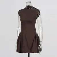 Retro Maxi Dress For Women Summer High Waist Asymmetric Fold Design Fashion Retro Style Knee-Length A- Line Dress Sleeveless main image 3