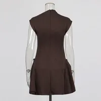 Retro Maxi Dress For Women Summer High Waist Asymmetric Fold Design Fashion Retro Style Knee-Length A- Line Dress Sleeveless main image 4