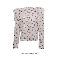 Women's Casual Fashionable Shirt Round Neck Long Sleeve Breathable Mesh Top Single Button Round Dot Pattern Comfortable Shirt main image 1
