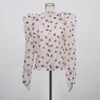 Women's Casual Fashionable Shirt Round Neck Long Sleeve Breathable Mesh Top Single Button Round Dot Pattern Comfortable Shirt main image 2