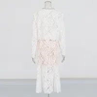 Elegant Embroidered Lace Top High Waist Mini Skirt Set Round Neck Diamond Luxury Casual Fashion Women's Cotton Polyester main image 3