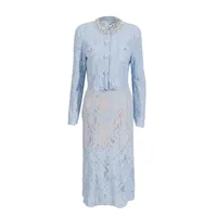 Elegant Embroidered Lace Top High Waist Mini Skirt Set Round Neck Diamond Luxury Casual Fashion Women's Cotton Polyester main image 5