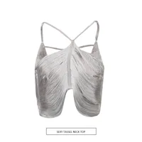 Sexy Asymmetric Hanging Neck Top Tassel Trim Sleeveless Pure Color High-End Feeling Vest Women's Trendy Clothing main image 1