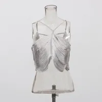 Sexy Asymmetric Hanging Neck Top Tassel Trim Sleeveless Pure Color High-End Feeling Vest Women's Trendy Clothing main image 2