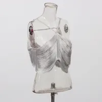 Sexy Asymmetric Hanging Neck Top Tassel Trim Sleeveless Pure Color High-End Feeling Vest Women's Trendy Clothing main image 3