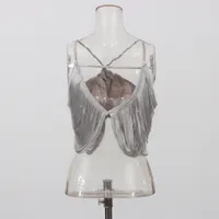 Sexy Asymmetric Hanging Neck Top Tassel Trim Sleeveless Pure Color High-End Feeling Vest Women's Trendy Clothing main image 4