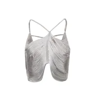 Sexy Asymmetric Hanging Neck Top Tassel Trim Sleeveless Pure Color High-End Feeling Vest Women's Trendy Clothing main image 5