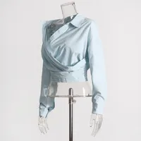 Fashionable Slim Fit Solid Color Simple Design Women's Shirt New 2025 Macaron Color Long Sleeve Short Casual Top main image 3