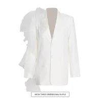 Casual Loose Women's Suit Jacket V-Neck Mesh Design Spring Summer Fashion New Long Sleeve Polyester Fiber Commute Style main image 1