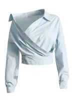 Fashionable Slim Fit Solid Color Simple Design Women's Shirt New 2025 Macaron Color Long Sleeve Short Casual Top sku image 1
