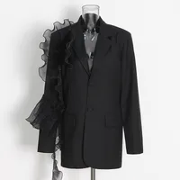 Casual Loose Women's Suit Jacket V-Neck Mesh Design Spring Summer Fashion New Long Sleeve Polyester Fiber Commute Style main image 2