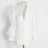 Casual Loose Women's Suit Jacket V-Neck Mesh Design Spring Summer Fashion New Long Sleeve Polyester Fiber Commute Style main image 3
