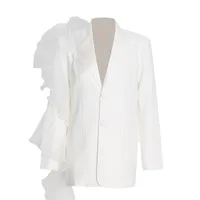Casual Loose Women's Suit Jacket V-Neck Mesh Design Spring Summer Fashion New Long Sleeve Polyester Fiber Commute Style main image 5
