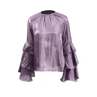 Elegant Women's Summer Shirt Round Neck Laminated Sleeve Chiffon Casual Loose Long Sleeve Solid Color Han Style main image 5