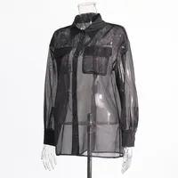 Elegant Thin Summer New Design Mesh See-through Loose Casual Women's Shirt Pure Color Long Sleeve Business Casual Top main image 3