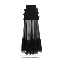 Fashionable Mesh Half Skirt For Women In Solid Color With Splice See-through Design Ankle-length A-line Skirts Street Style main image 1