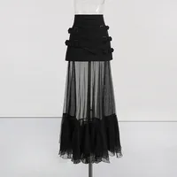 Fashionable Mesh Half Skirt For Women In Solid Color With Splice See-through Design Ankle-length A-line Skirts Street Style main image 2