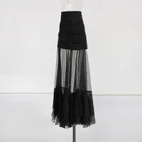 Fashionable Mesh Half Skirt For Women In Solid Color With Splice See-through Design Ankle-length A-line Skirts Street Style main image 3