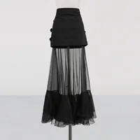 Fashionable Mesh Half Skirt For Women In Solid Color With Splice See-through Design Ankle-length A-line Skirts Street Style main image 4