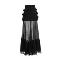 Fashionable Mesh Half Skirt For Women In Solid Color With Splice See-through Design Ankle-length A-line Skirts Street Style main image 5