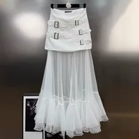 Fashionable Mesh Half Skirt For Women In Solid Color With Splice See-through Design Ankle-length A-line Skirts Street Style sku image 6