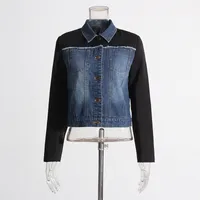 Casual Style Stitching Color Block Slim Fit Straight-Leg Denim Jacket Ladies Summer New Fashion Top Quality Coat sku image 2