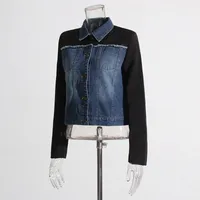 Casual Style Stitching Color Block Slim Fit Straight-Leg Denim Jacket Ladies Summer New Fashion Top Quality Coat main image 3