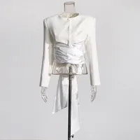 Elegant Slim Fit Cardigan Top Women's Fashion Design Belt Short Coat Spring Summer Pure Color Long Sleeve Button Front main image 2