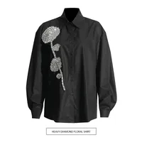 Elegant Commuter Style Loose Women's Shirt Diamond Embedded Versatile Mid-Length Casual Top Summer Fashion Trend 2025 main image 1