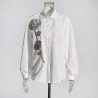 Elegant Commuter Style Loose Women's Shirt Diamond Embedded Versatile Mid-Length Casual Top Summer Fashion Trend 2025 main image 2