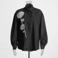 Elegant Commuter Style Loose Women's Shirt Diamond Embedded Versatile Mid-Length Casual Top Summer Fashion Trend 2025 main image 3