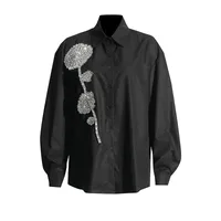 Elegant Commuter Style Loose Women's Shirt Diamond Embedded Versatile Mid-Length Casual Top Summer Fashion Trend 2025 main image 5